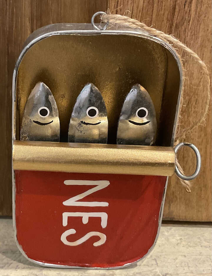 Large tin sardine hanging decoration 