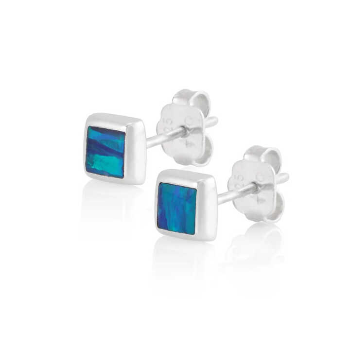 Navy opal square sterling silver stud earrings 