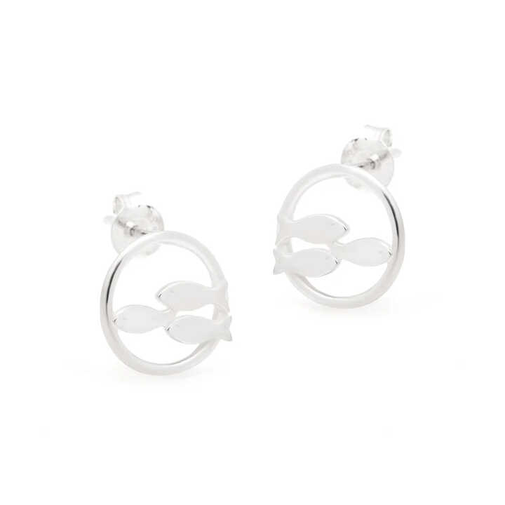 Shoal of fish design sterling silver stud earrings