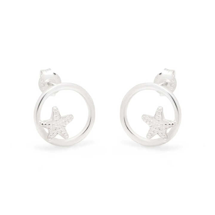 Starfish circle design sterling silver stud earrings 