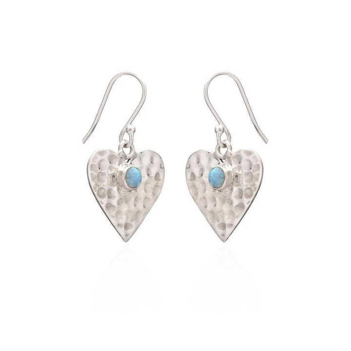 Sterling silver heart with opal drop earrings