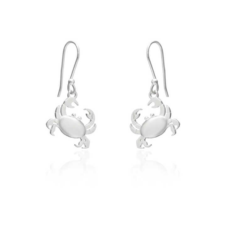 Silver crab design sterling silver drop earrings