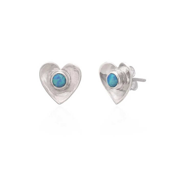 Heart opal sterling silver stud earrings